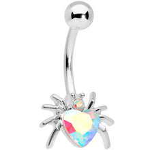 Load image into Gallery viewer, Aurora Gem Halloween Heart Spider Belly Ring
