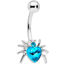 将图片加载到图库查看器，Aqua Gem Halloween Heart Spider Belly Ring
