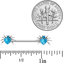 Load image into Gallery viewer, 14G 5/8 Aqua Gem Sexy Heart Spider Barbell Nipple Ring Set
