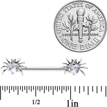 Load image into Gallery viewer, 14G 5/8 Clear Gem Sexy Heart Spider Barbell Nipple Ring Set
