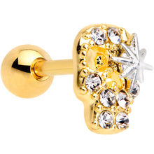 Load image into Gallery viewer, 16G 1/4 Clear Gem Gold Tone Star Skull Cartilage Tragus Earring
