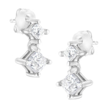 Load image into Gallery viewer, 14K White Gold 3/4 cttw Double Diamond Princess-Cut Stud Earrings (I-J Clarity, I2-I3 Color)
