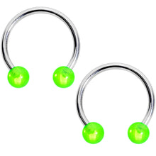 Load image into Gallery viewer, 14G 9/16 Green Frog UV Horseshoe Barbell Nipple Ring Set of 4
