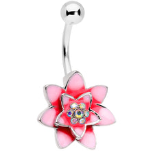 Load image into Gallery viewer, Aurora Gem Pink Red Rose Flower Belly Ring
