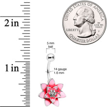 Load image into Gallery viewer, Clear Gem Pink Red Rose Flower Belly Ring
