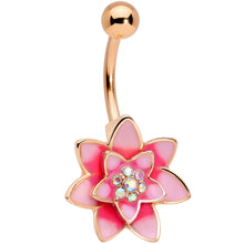 Load image into Gallery viewer, Aurora Gem Rose Gold Tone Pink Red Rose Flower Belly Ring
