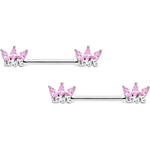 Load image into Gallery viewer, 14G 9/16 Pink Gem Crown of Love Barbell Nipple Ring Set
