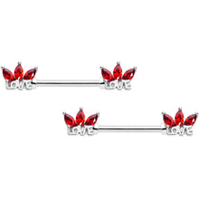 Load image into Gallery viewer, 14G 9/16 Red Gem Crown of Love Barbell Nipple Ring Set

