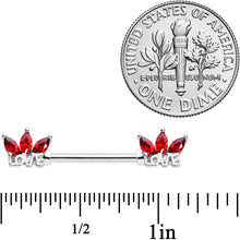 Load image into Gallery viewer, 14G 9/16 Red Gem Crown of Love Barbell Nipple Ring Set
