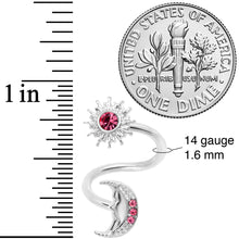 Load image into Gallery viewer, 14G 7/16 Pink Gem Moon Spiral Twister Belly Ring
