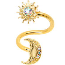 Load image into Gallery viewer, 14G 7/16 Aurora Gem Gold Tone Moon Spiral Twister Belly Ring
