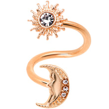 Load image into Gallery viewer, 14G 7/16 Clear Gem Rose Gold Tone Moon Spiral Twister Belly Ring
