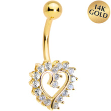 Load image into Gallery viewer, 16G Solid 14K Yellow Gold Cubic Zirconia HOLLOW HEART Belly Ring
