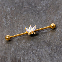Load image into Gallery viewer, 14G Aurora Gem Gold Tone Crown Love Industrial Barbell 38mm
