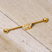 Load image into Gallery viewer, 14G Aurora Gem Gold Tone Crown Love Industrial Barbell 38mm
