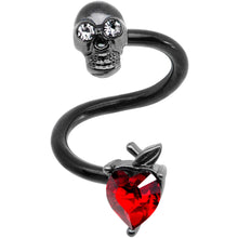 Load image into Gallery viewer, 14G 1/2 Red CZ Gem Halloween Skull Spiral Twister Belly Ring
