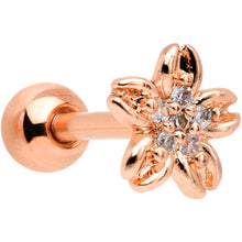 Load image into Gallery viewer, 16G 1/4 Clear Gem Rose Gold Tone Flower Cartilage Tragus Earring
