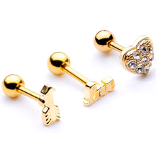 Load image into Gallery viewer, 16G 1/4 Clear Gem Gold Tone Plated Valentine Cartilage Set
