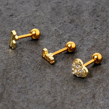 Load image into Gallery viewer, 16G 1/4 Clear Gem Gold Tone Plated Valentine Cartilage Set

