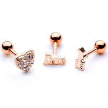 Load image into Gallery viewer, 16G 1/4 Clear Gem Rose Gold Tone Plated Valentine Cartilage Set
