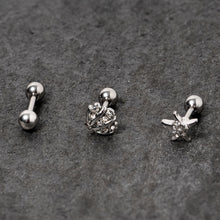 Load image into Gallery viewer, 16G 1/4 Clear Gem Starfish Nautical Cartilage Tragus Set of 3
