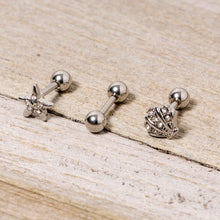 Load image into Gallery viewer, 16G 1/4 Clear Gem Starfish Nautical Cartilage Tragus Set of 3
