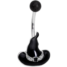 将图片加载到图库查看器，Clear Gem Black Halloween Witches Hat Belly Ring

