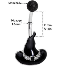 将图片加载到图库查看器，Clear Gem Black Halloween Witches Hat Belly Ring
