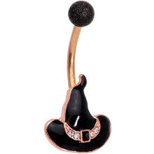 Load image into Gallery viewer, Clear Gem Rose Gold Tone Black Halloween Witches Hat Belly Ring
