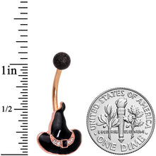 Load image into Gallery viewer, Clear Gem Rose Gold Tone Black Halloween Witches Hat Belly Ring
