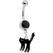 Load image into Gallery viewer, Black Red Gem Pumpkin Cat Halloween Dangle Belly Ring Set of 2
