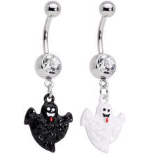 Load image into Gallery viewer, Clear Gem Black White Ghost Halloween Dangle Belly Ring Set of 2
