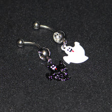 Load image into Gallery viewer, Clear Gem Black White Ghost Halloween Dangle Belly Ring Set of 2
