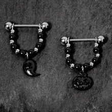 将图片加载到图库查看器，14G 5/8 Black Pumpkin Ghost Halloween Dangle Nipple Ring Set
