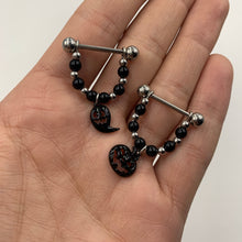 将图片加载到图库查看器，14G 5/8 Black Pumpkin Ghost Halloween Dangle Nipple Ring Set
