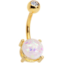 Load image into Gallery viewer, Clear Gem White Faux Opal Flower Gold Tone Belly Ring Set of 3
