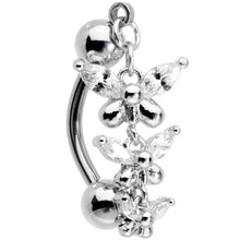 Load image into Gallery viewer, Clear Gem Band of Butterflies Top Mount Dangle Belly Ring
