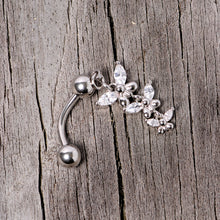 Load image into Gallery viewer, Clear Gem Band of Butterflies Top Mount Dangle Belly Ring
