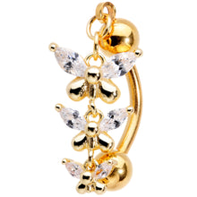 Load image into Gallery viewer, Clear Gem Gold Tone Band of Butterflies Top Mount Dangle Belly Ring
