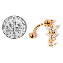 Load image into Gallery viewer, Clear Gem Gold Tone Band of Butterflies Top Mount Dangle Belly Ring
