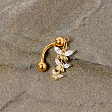 Load image into Gallery viewer, Clear Gem Gold Tone Band of Butterflies Top Mount Dangle Belly Ring
