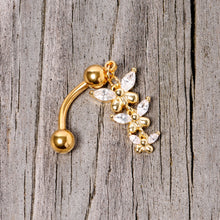 Load image into Gallery viewer, Clear Gem Gold Tone Band of Butterflies Top Mount Dangle Belly Ring
