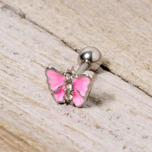 Load image into Gallery viewer, 16G 1/4 Clear Gem Pink Butterfly Cartilage Tragus Earring
