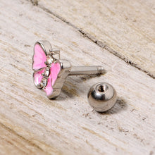 Load image into Gallery viewer, 16G 1/4 Clear Gem Pink Butterfly Cartilage Tragus Earring
