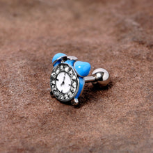 Load image into Gallery viewer, 16G 1/4 Clear Gem Light Blue Alarm Clock Cartilage Tragus Earring
