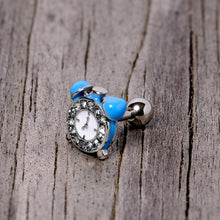 Load image into Gallery viewer, 16G 1/4 Clear Gem Light Blue Alarm Clock Cartilage Tragus Earring
