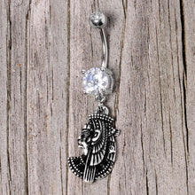 Load image into Gallery viewer, Black CZ Gem Anubis Egyptian Dangle Belly Ring
