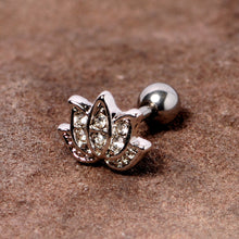 Load image into Gallery viewer, 16G 1/4 Clear Gem Lotus Flower Cartilage Tragus Earring
