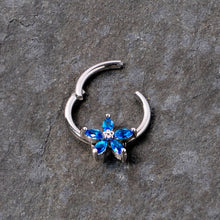 Load image into Gallery viewer, 16G 3/8 Blue Gem Royal Flower Hinged Segment Ring
