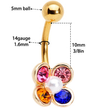 Load image into Gallery viewer, Pink Blue Yellow Gem Gold Tone Flower Belly Ring

